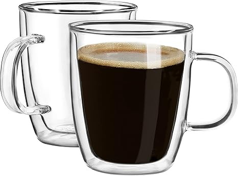 YUNCANG Double Wall Glass Coffee Mugs,(Set of 2) 12 Ounces Glass Clear Coffee Cups - Insulated Gl... | Amazon (US)