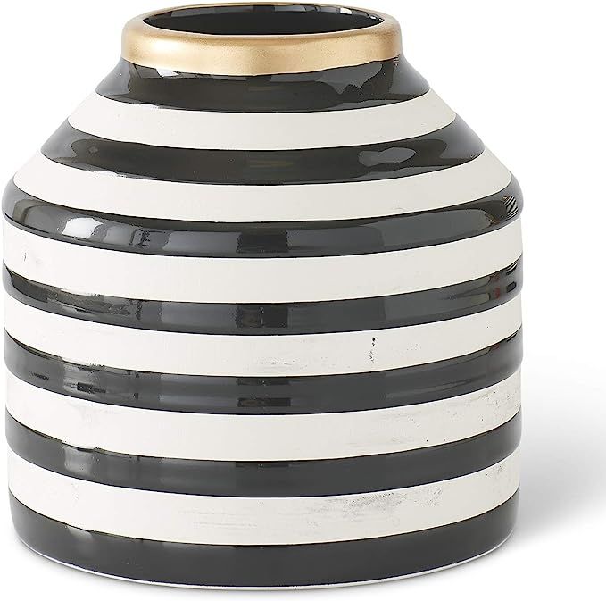 K&K Interiors 16489A-1 5.25 Inch Black and White Stripe Ceramic Vase with Gold Top | Amazon (US)