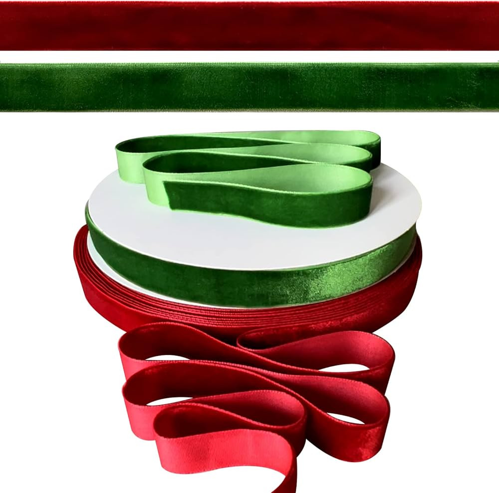 ZQYSING (2 Rolls) Christmas Velvet Ribbons, Vintage Red Velvet Ribbon Green Velvet Ribbon (5/8 In... | Amazon (US)
