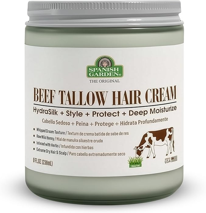Spanish Garden Beef Tallow Hair Cream – Organic Moisturizing & Styling Balm for All Hair Types ... | Amazon (US)