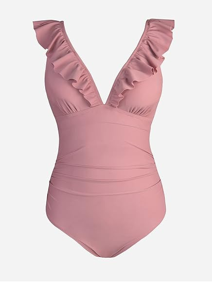 CUPSHE Women's One Piece Swimsuit Ruffle V Neck Lace Up Bathing Suit, L Dark Blue at Amazon Women... | Amazon (US)