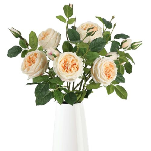 Rzoukler Real Touch Austin Roses Peonies Artificial Flowers 4 Bouquets Latex Fake Peonies with Long Stem Realistic Faux Peonies Flower for Wedding Party Home Table Centerpieces Decorations (Champagne) | Amazon (US)