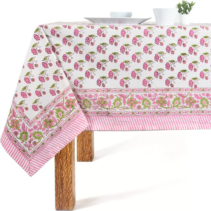 Block Print Table Cloth- 60x120 Inch Rectangle 100% Cotton Handmade Pre-Shrink, Washable for Spri... | Amazon (US)