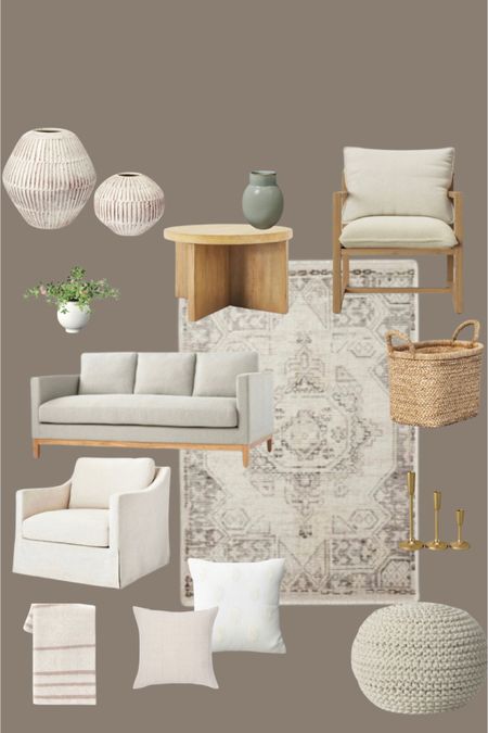 Target home living room finds. Living room furniture and accessories. Throw blankets, couch, throw pillows, vase, coffee table, couch, accent chair, candle sticks, woven rug, storage basket #competition

#LTKhome #LTKFind