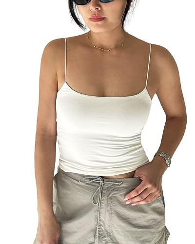 Close Friend WOMEN SUMMER THIN STRAP TANK TOP - DOUBLE LAYER SEXY CAMI - BASIC CASUAL GOING OUT SHIRT SPAGHETTI STRAP - SLIM FIT (WHITE SMALL) | Amazon (US)