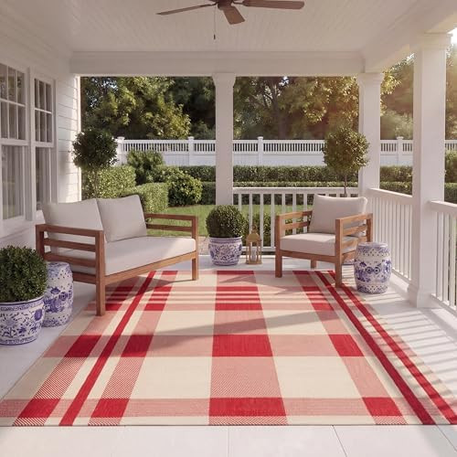 SAFAVIEH Courtyard Collection 8' x 10' Red/Bone CY6201 Plaid Indoor/ Outdoor Patio Backyard Mudro... | Amazon (US)