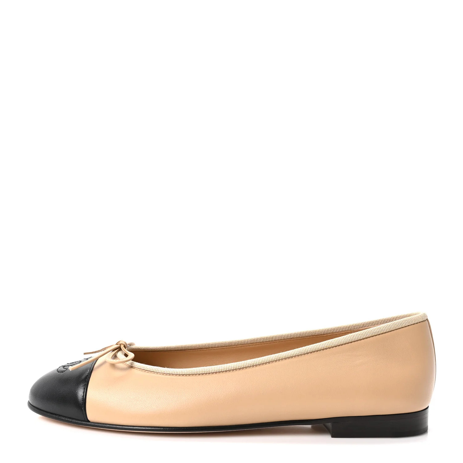 Lambskin Cap Toe CC Ballerina Flats 39.5 Beige Black | FASHIONPHILE (US)