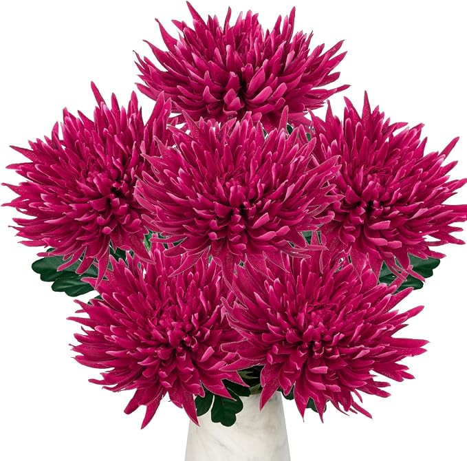 Hollyone 6Pcs Purple-Pink Artificial Mums Flowers Spring Chrysanthemum Flowers 25.6" Long Stem Fa... | Amazon (US)