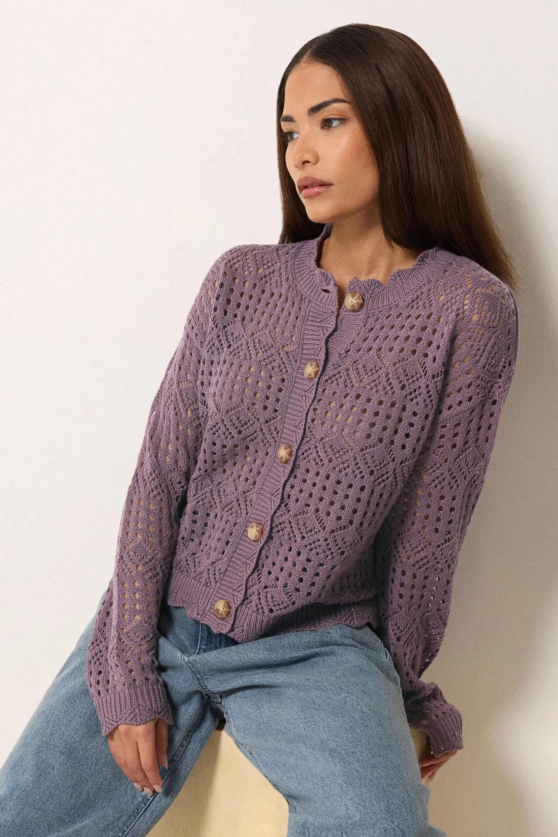 Plum PixieGirl Petite Crochet Cardigan | Debenhams | Debenhams UK