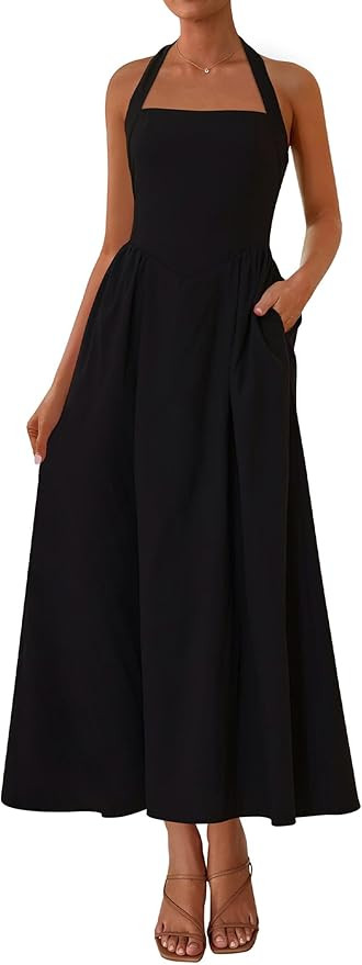 KIRUNDO Women Summer Sleeveless Halter Maxi Dress Sundress 2025 Casual Flowy Wedding Guest Cockta... | Amazon (US)