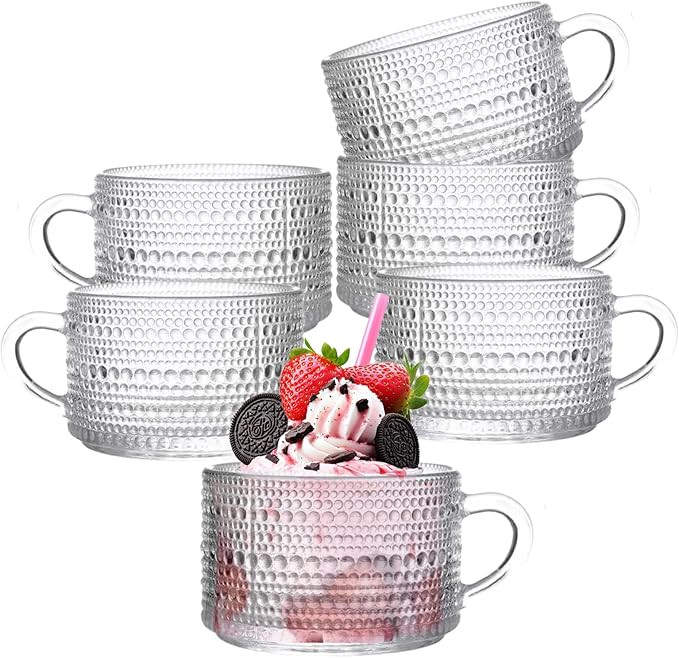 6 Pcs Vintage Coffee Mugs,14 oz Clear Embossed Glass Cups with Handle, Vintage Glassware for Capp... | Amazon (US)