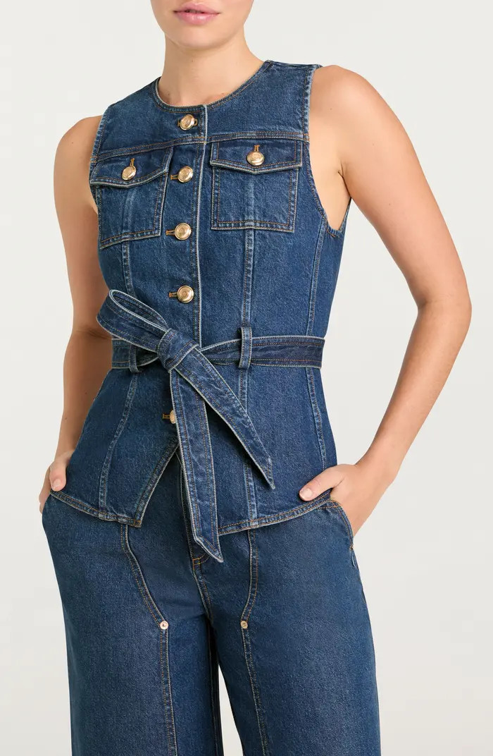 Reenee Tie Waist Denim Vest | Nordstrom