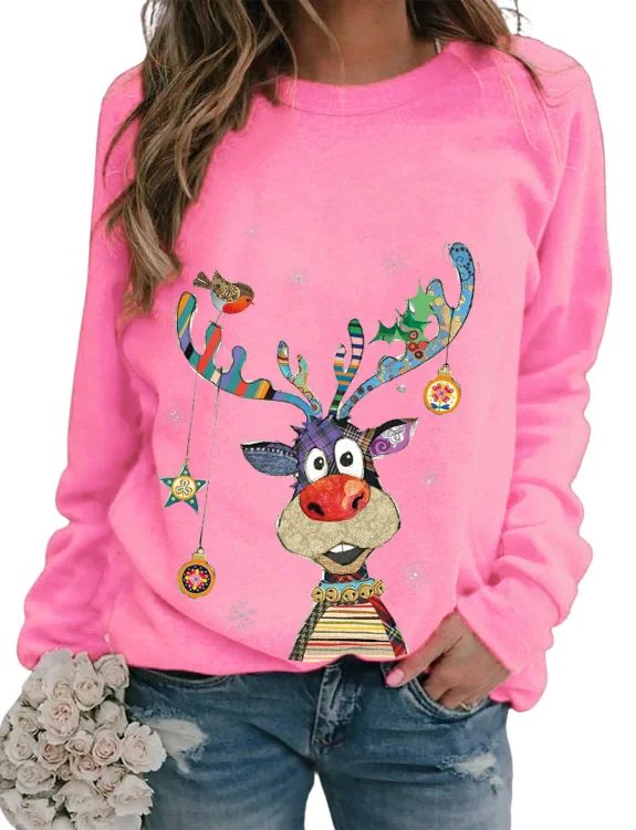 Womens Ugly Funny Christmas Sweater Girls Cute Reindeer Print Long Sleeve Crewneck Pullover for V... | Walmart (US)