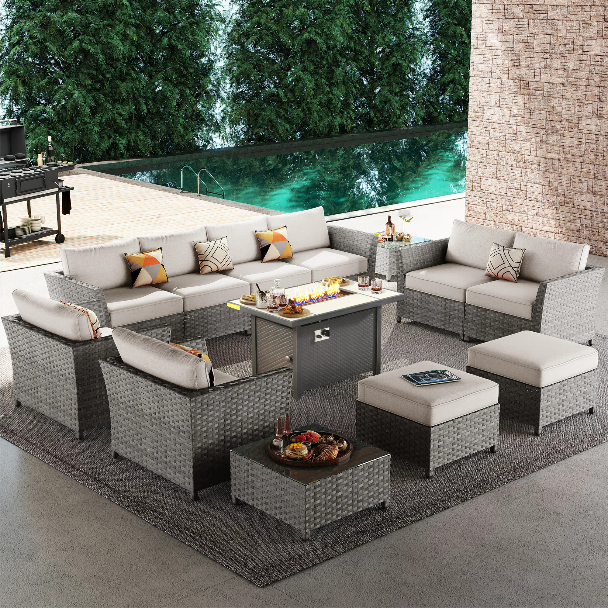 Cassville 8 - Person Patio Furniture Set, Outdoor Wicker Rattan Sectional Seating Group with Cush... | Wayfair North America
