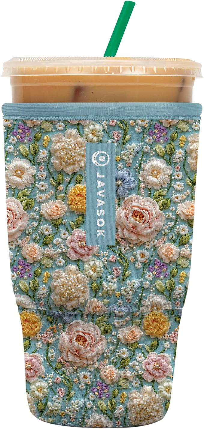 Sok It JavaSok Iced Coffee & Cold Soda Insulated Neoprene Cup Sleeve (Garden of Pearls, Large: 30... | Amazon (US)