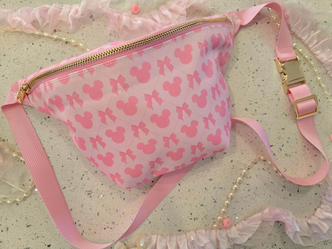 Pink Coquette Mickey Belt Bag | Bow Print Disney Park Fanny Pack | Size Inclusive Girly Park Bag ... | Etsy (US)
