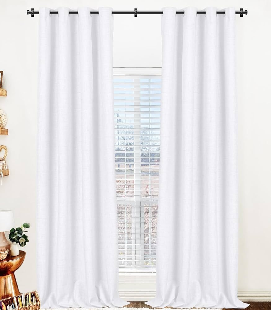 100% White Blackout Curtains 96 Inches Long,Linen Blackout Curtains 96 Inch Length 2 Panels Set,T... | Amazon (US)