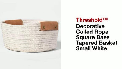 11" Decorative Coiled Rope Square Base Tapered Basket with Leather Handles Small White - Threshol... | Target
