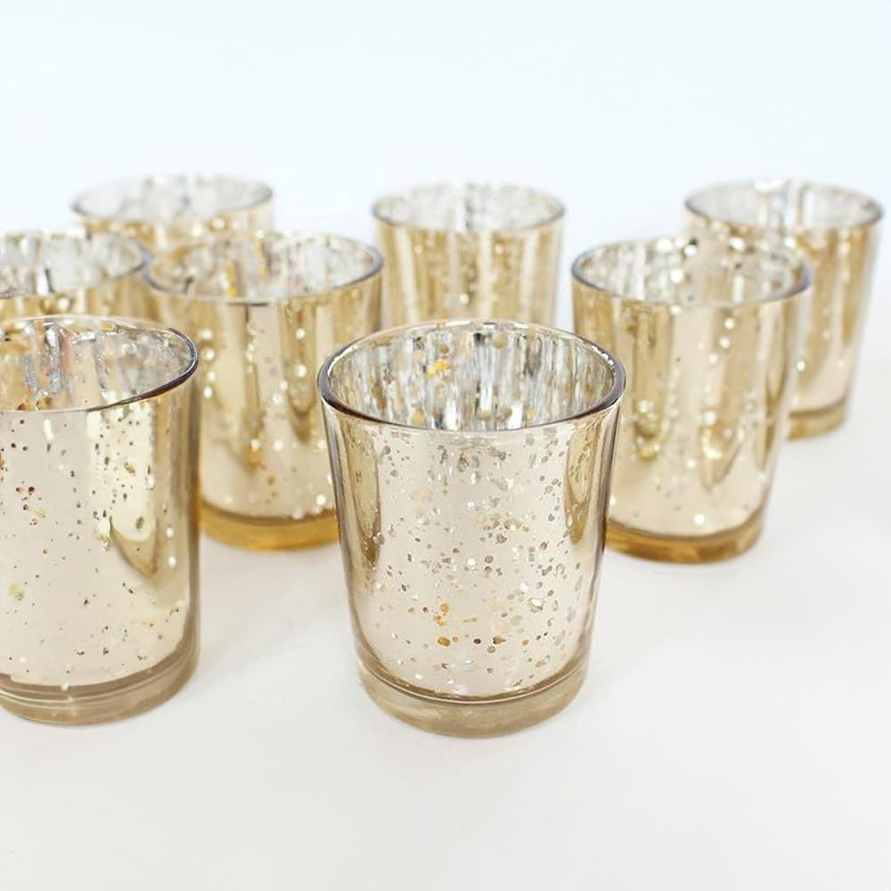 WGV Gold Speckled Tea Light Votive Candle Holder 2.2x2.75, Small Tiny Utility Cylinder Mercury Gl... | Amazon (US)