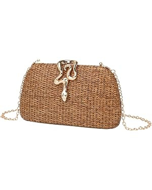 Elegant Summer Straw Evening Bag Chic Snake Buckle Handbag Straw Bag Woven Clutch Purses for Wome... | Amazon (US)