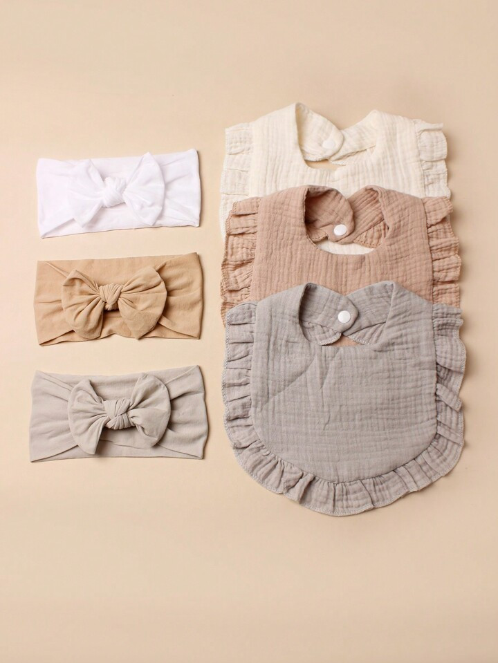 3pcs Candy Color Baby Bibs Baby Saliva Wipes 3pcs Nylon Bow Soft Elastic Baby Headband | SHEIN