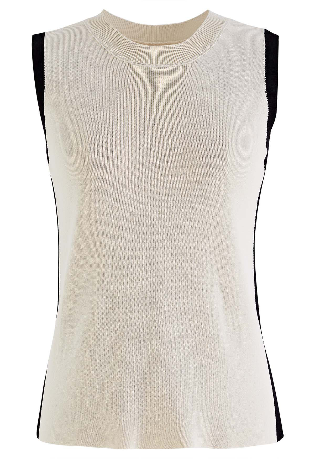 Contrast Details Knit Tank Top in Ivory | Chicwish