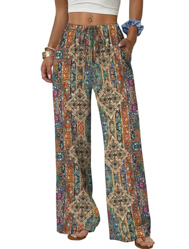 Sampeel Wide Leg Pants for Women Flowy Palazzo Drawstring Elastic Waist Trousers with Pockets Sum... | Amazon (US)