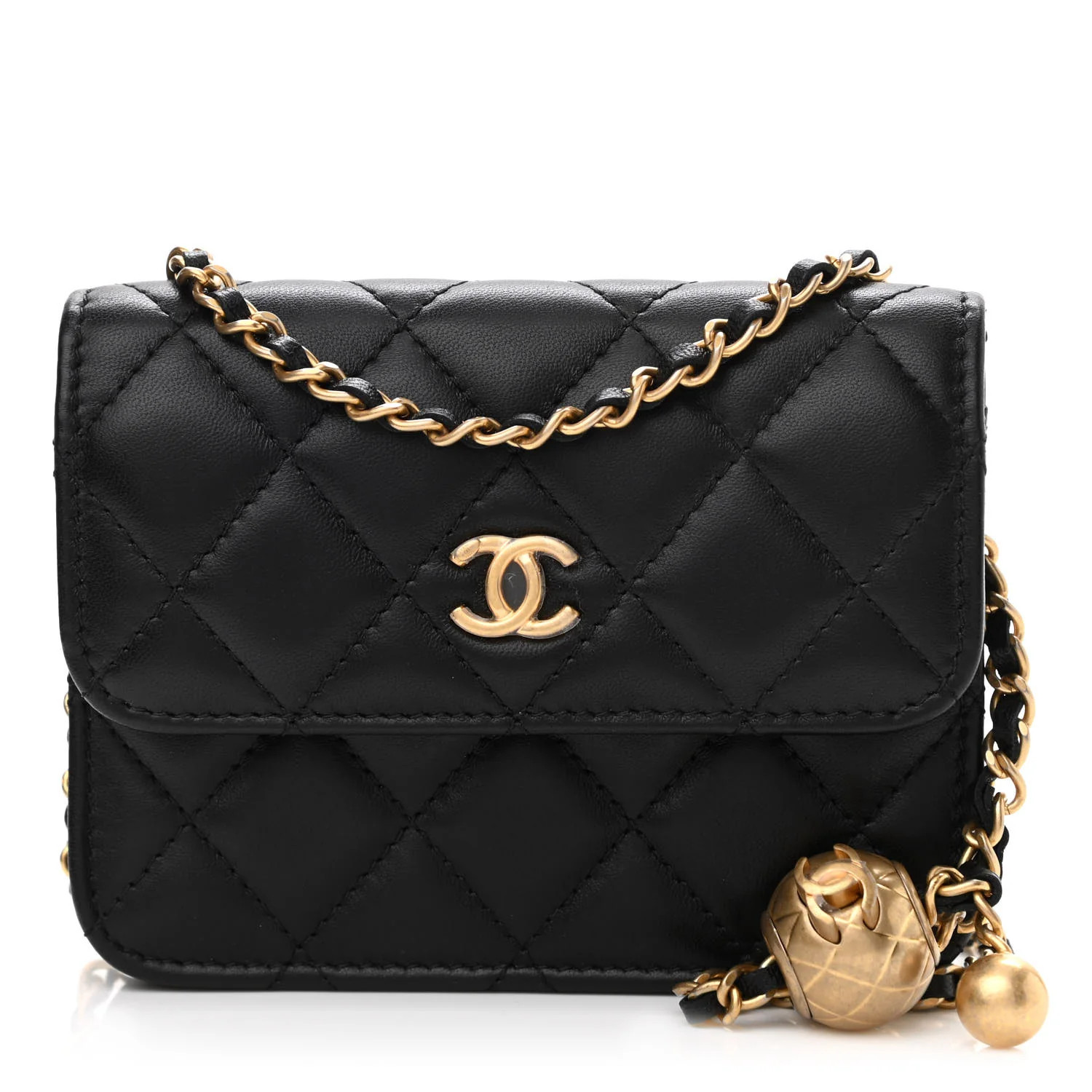 CHANEL Lambskin Quilted Pearl Crush Flap With Chain Black | FASHIONPHILE (US)