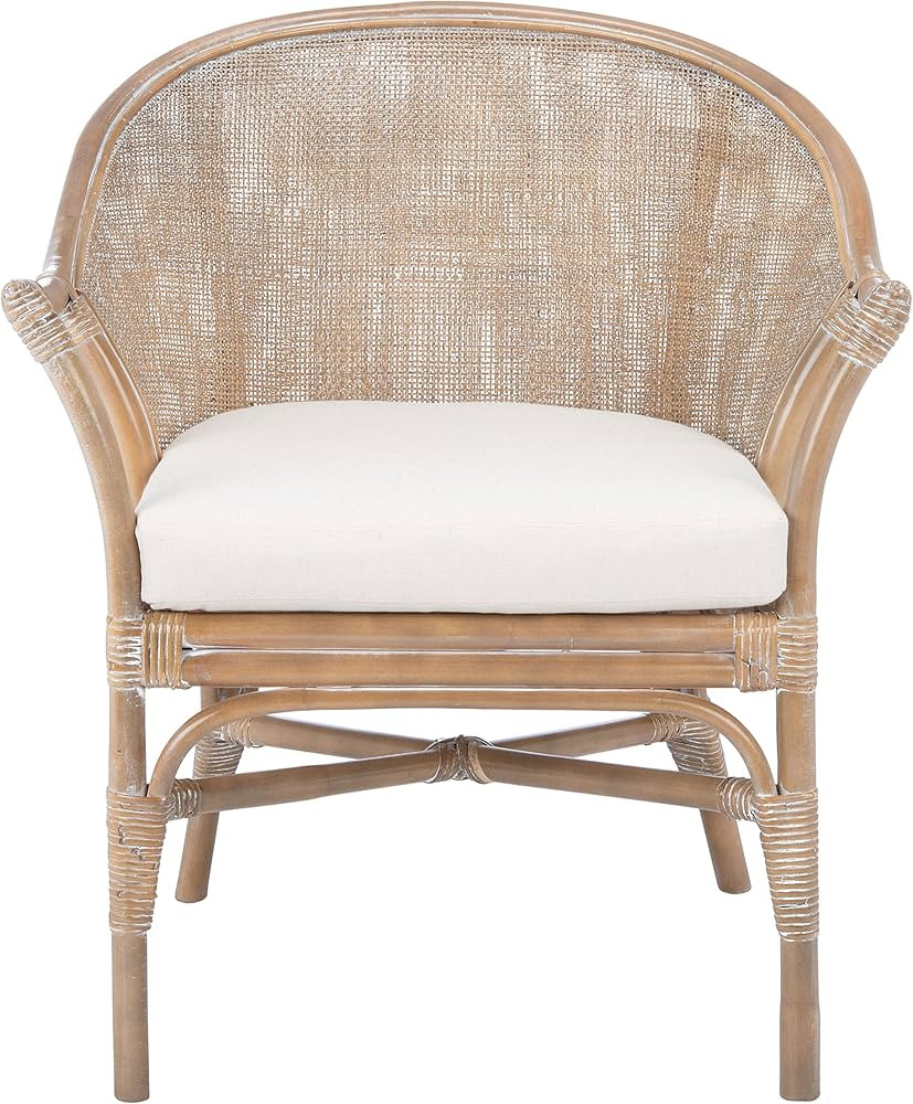 Safavieh Home Collection Dustin Grey Rattan Cushion Accent Chair, White Washed/White | Amazon (US)