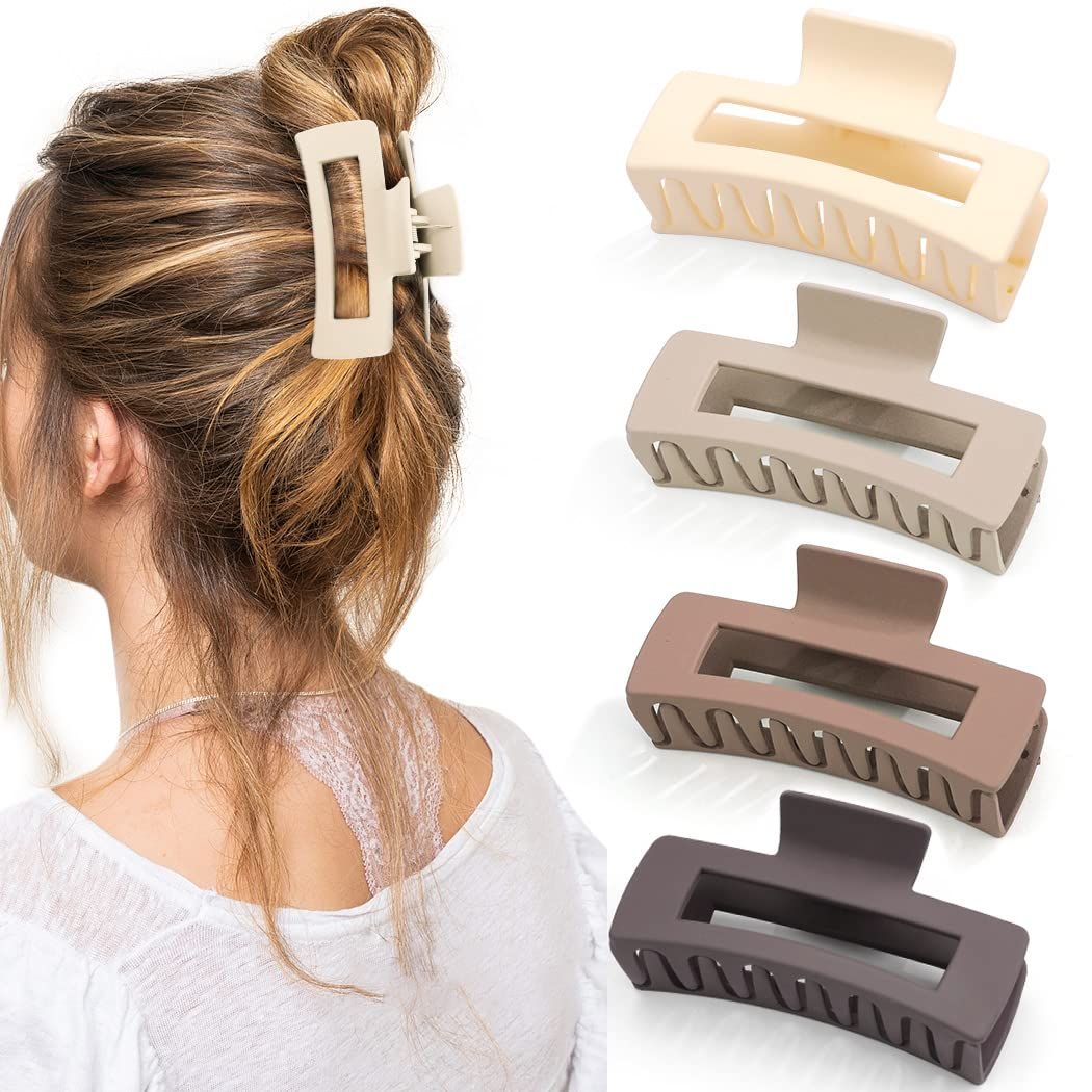 Canitor 4 PCS Hair Claw Clips for Thick Hair Netural Hair Clips Matte Hair Clips Rectangular Hair... | Amazon (US)