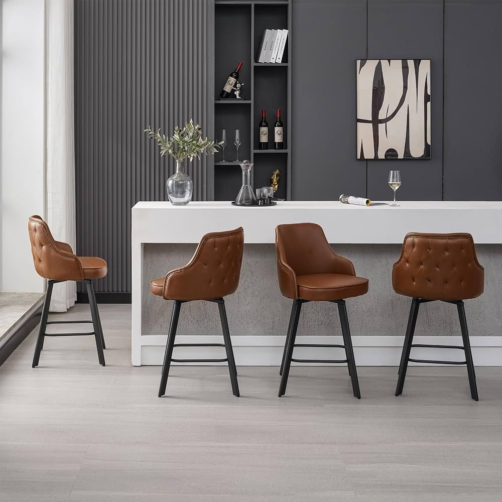 Bar Stools Set of 4, 26" Swivel Counter Height Bar Stools with High Back, Faux Leather Kitchen Ba... | Amazon (US)