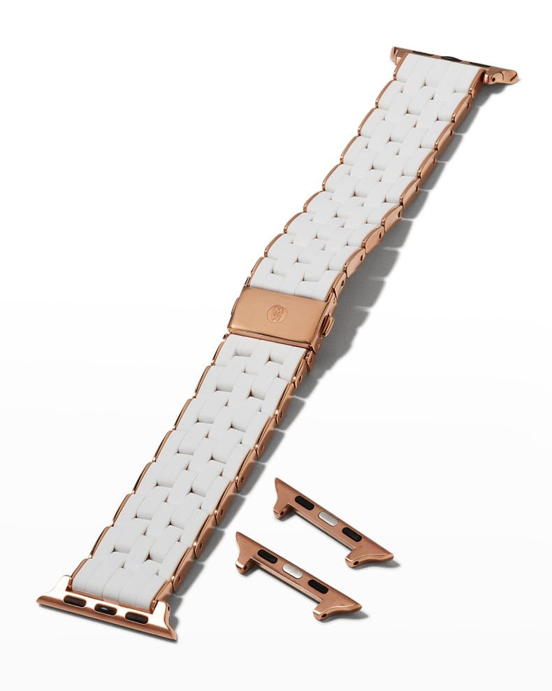 MICHELE Five-Link Silicone-Wrapped Bracelet Band for Apple Watch, White | Neiman Marcus