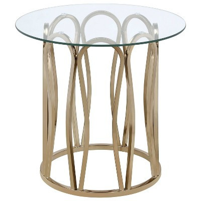 Monett Round End Table with Glass Top Brass - Coaster | Target
