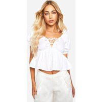 Womens Puff Sleeve Off The Shoulder Smock Linen Top - White - 10 | boohoo (US & Canada)