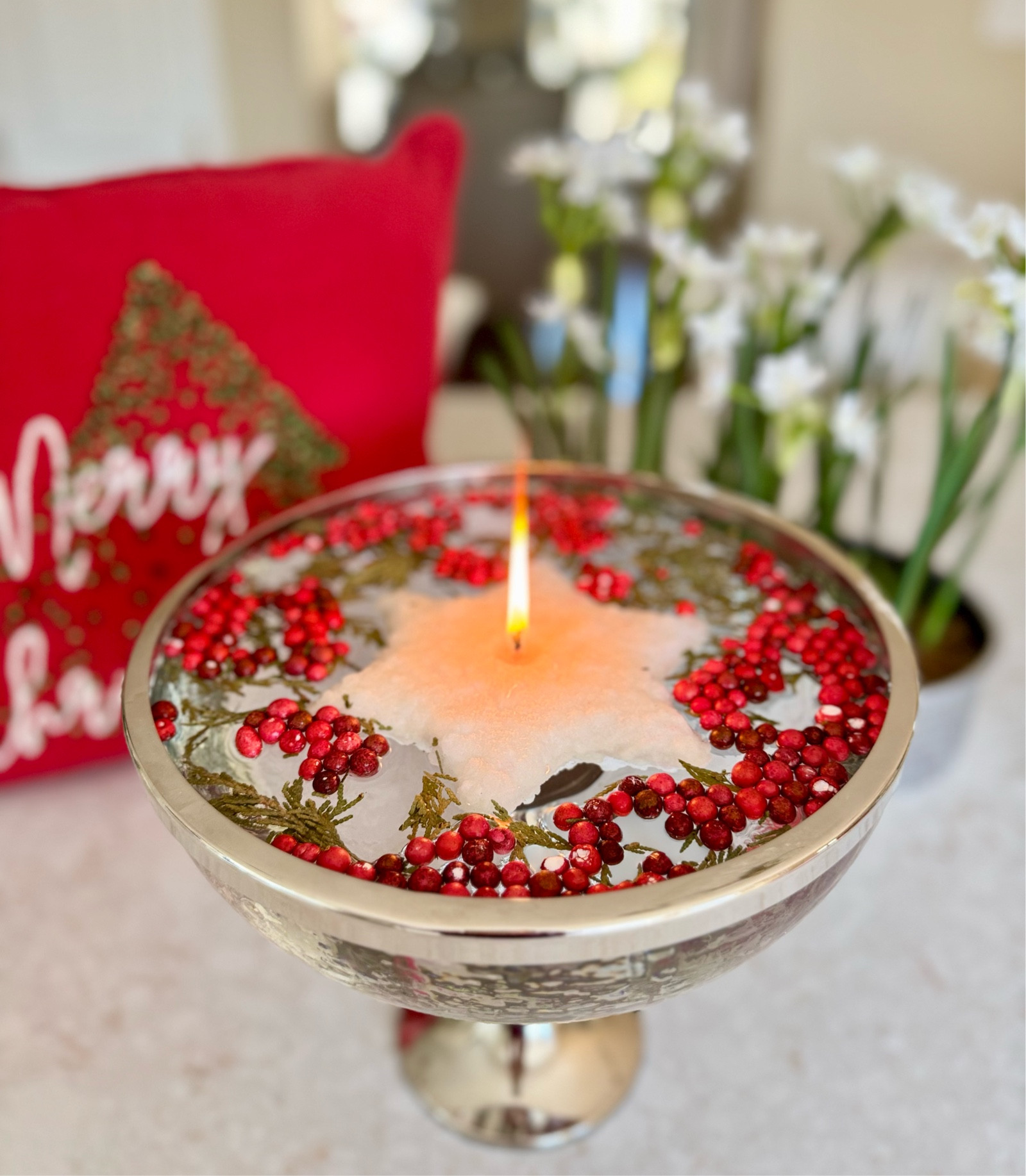 Festive Elegance in a Bowl! ⭐️🕯️🎄This stunning DIY centerpiece combines warm candlelight, vibrant red berries, fresh greenery, and a shimmering silver base to create a holiday masterpiece. A perfect blend of nature and sparkle, it’s ideal for brightening any seasonal table or cozy nook!

#LTKParties #LTKHoliday #LTKSeasonal