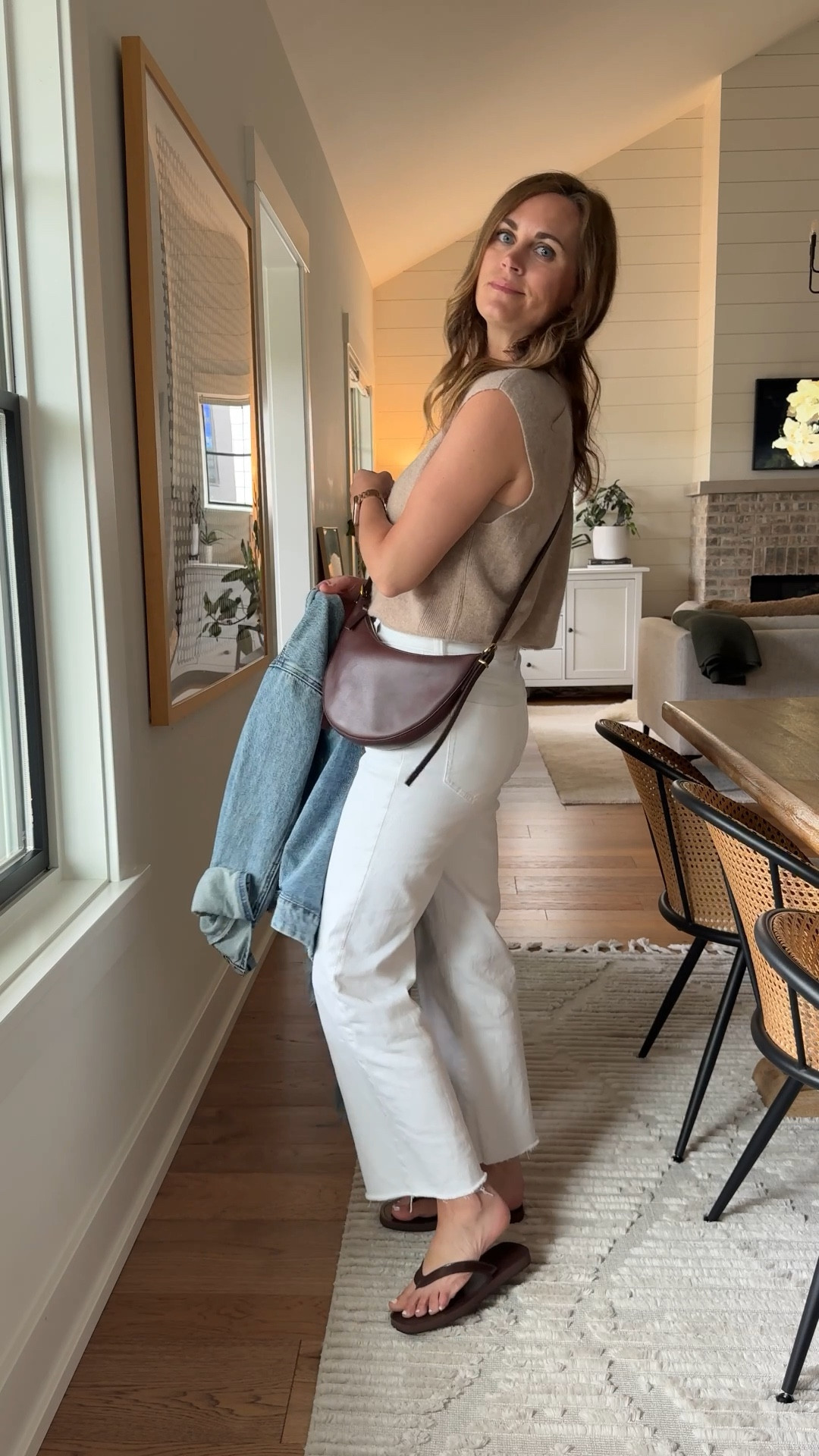 Sweater size small
Jeans size 25
Jacket size small
Flip flops true to size 

#LTKSeasonal #LTKStyleTip #LTKOver40