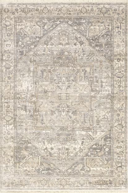 Silver Fringed Medallion 9' x 12' Area Rug | Rugs USA