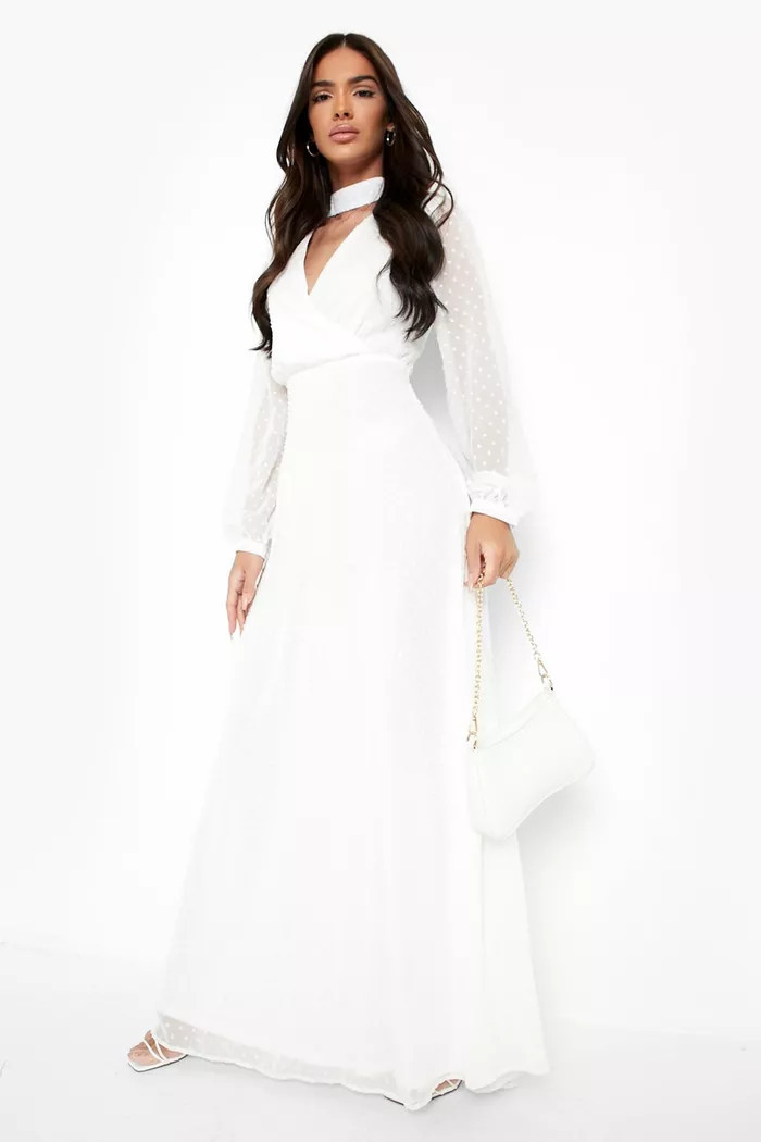 Dobby Wrap Long Sleeve Maxi Dress | Boohoo.com (UK & IE)