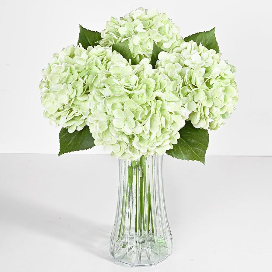 4 Pcs Light Green Hydrangea Artificial Flowers, Latex Real Touch Hydrangea Flowers, 19.6'' Full F... | Amazon (US)