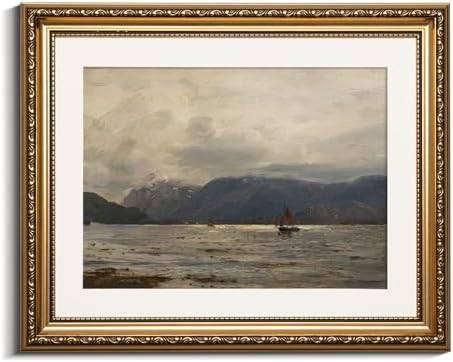 VIYYIEA Vintage Gold Framed Wall Art, Mountain Landscape Paintings Living Room Coastal Decor, Can... | Amazon (US)