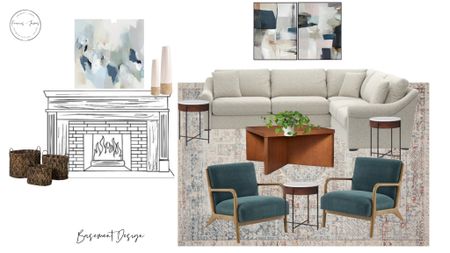 Basement, living room, durable rug, family space, living room, home design, coffee table, budget friendly design, sectional, accent chairs, large neutral art, navy home accents 

#LTKfamily #LTKhome #LTKkids