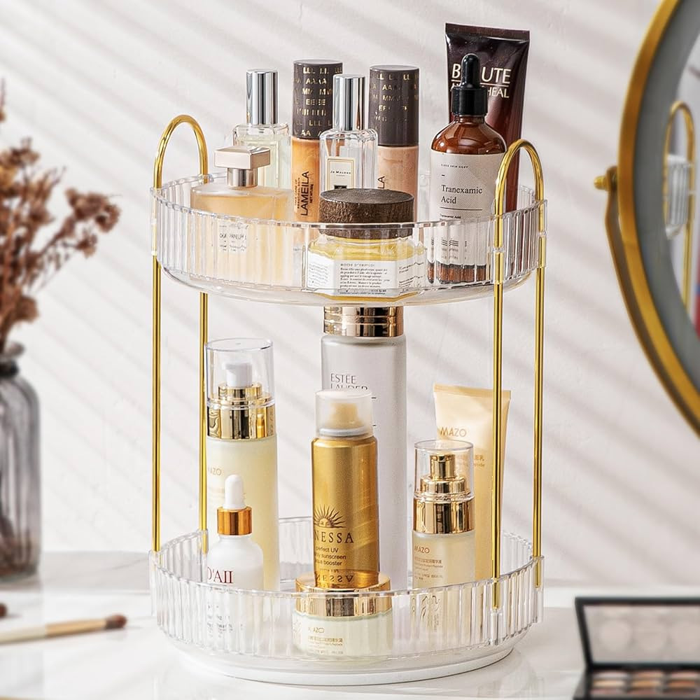 Rotating Makeup Organizer for Vanity 2 Tier, 360 Spinning High-Capacity Skincare Clear Make Up St... | Amazon (US)