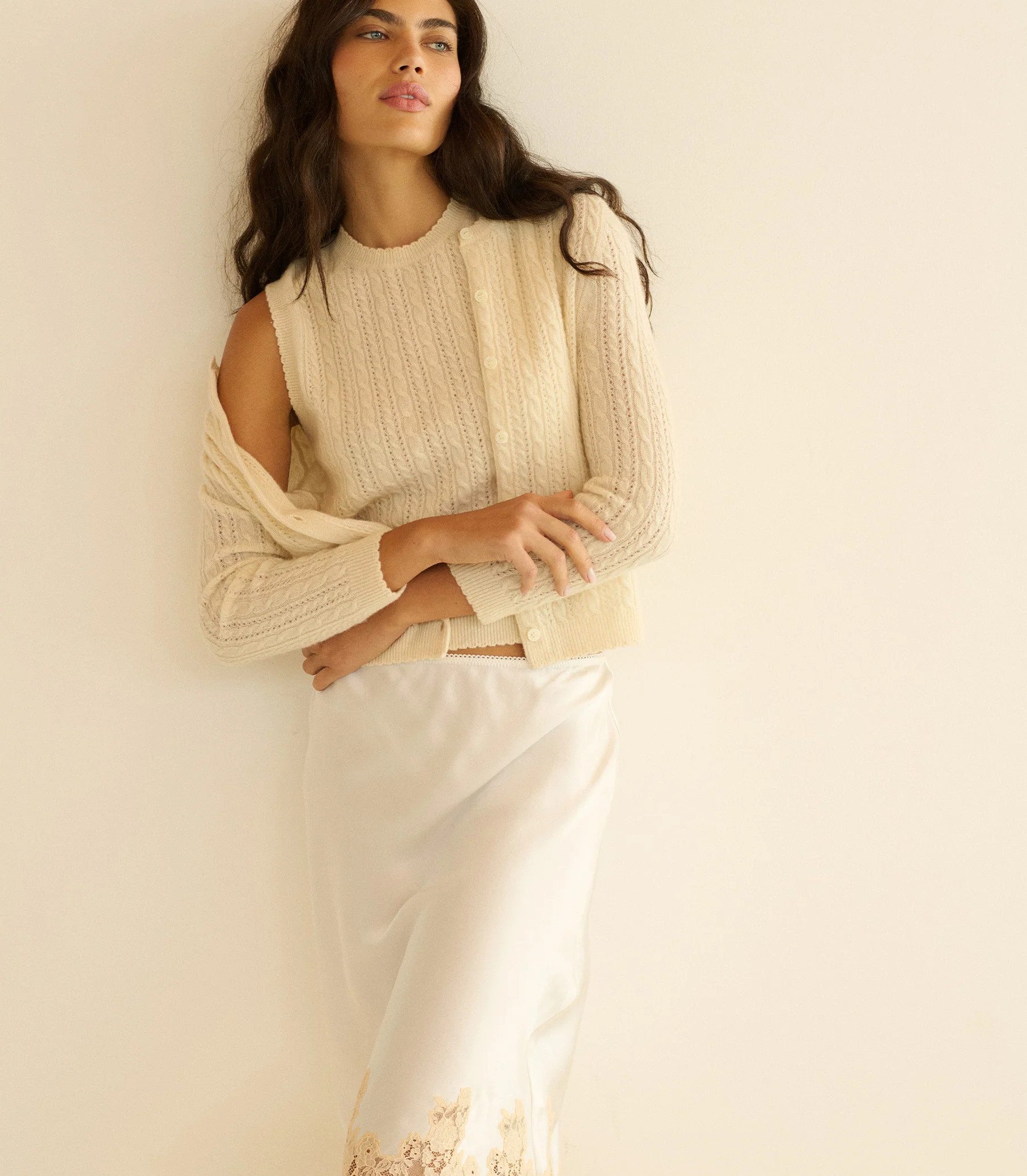 Danae Cashmere Cable Cardigan - Dogwood | D\u00d4EN | DOEN