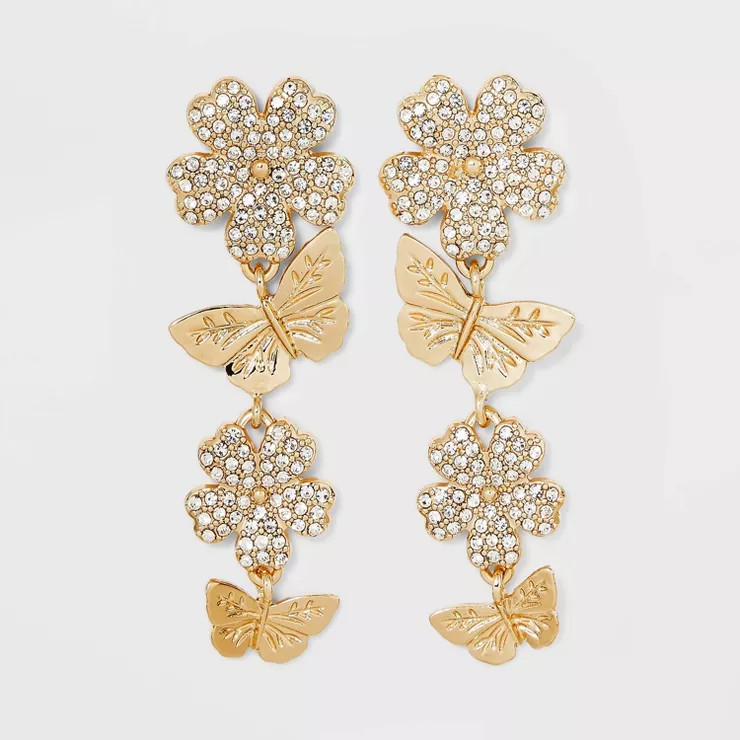 SUGARFIX by BaubleBar Gold and Crystal Butterfly Statement Earrings - Gold | Target