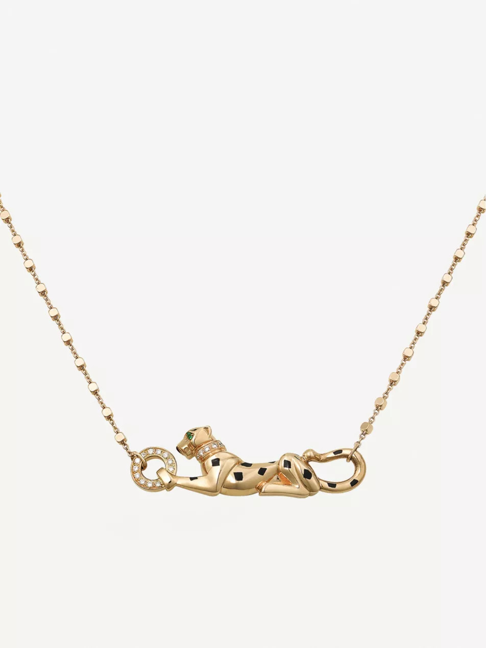 Panthère de Cartier 18ct yellow-gold, diamond, tsavorite garnet and black lacquer necklace | Selfridges