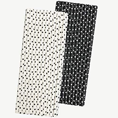 Black and White Paper Straws - Polka Dot - 7.75 Inches - 50 Pack | Amazon (US)