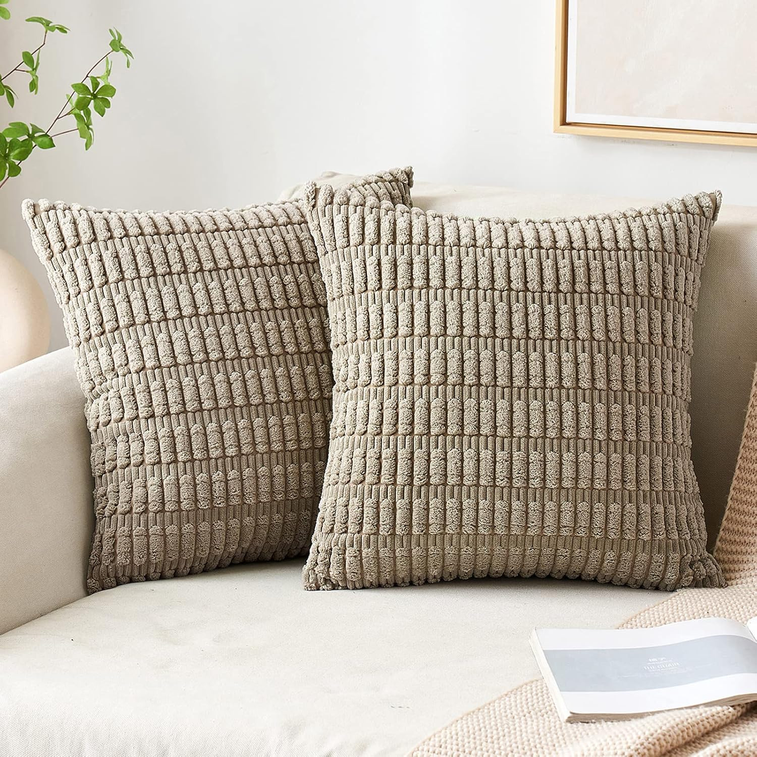 MIULEE Pack of 2 Corduroy Decorative Throw Pillow Covers 18x18 Inch Soft Boho Striped Pillow Cove... | Amazon (US)