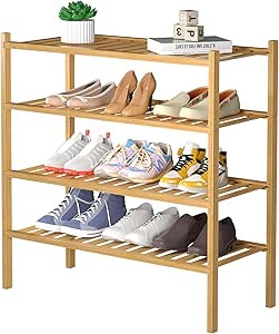 4 Tier Bamboo Shoe Rack for Closet Free Standing Wood Shoe Shelf for Entryway Small Space Stackab... | Amazon (US)