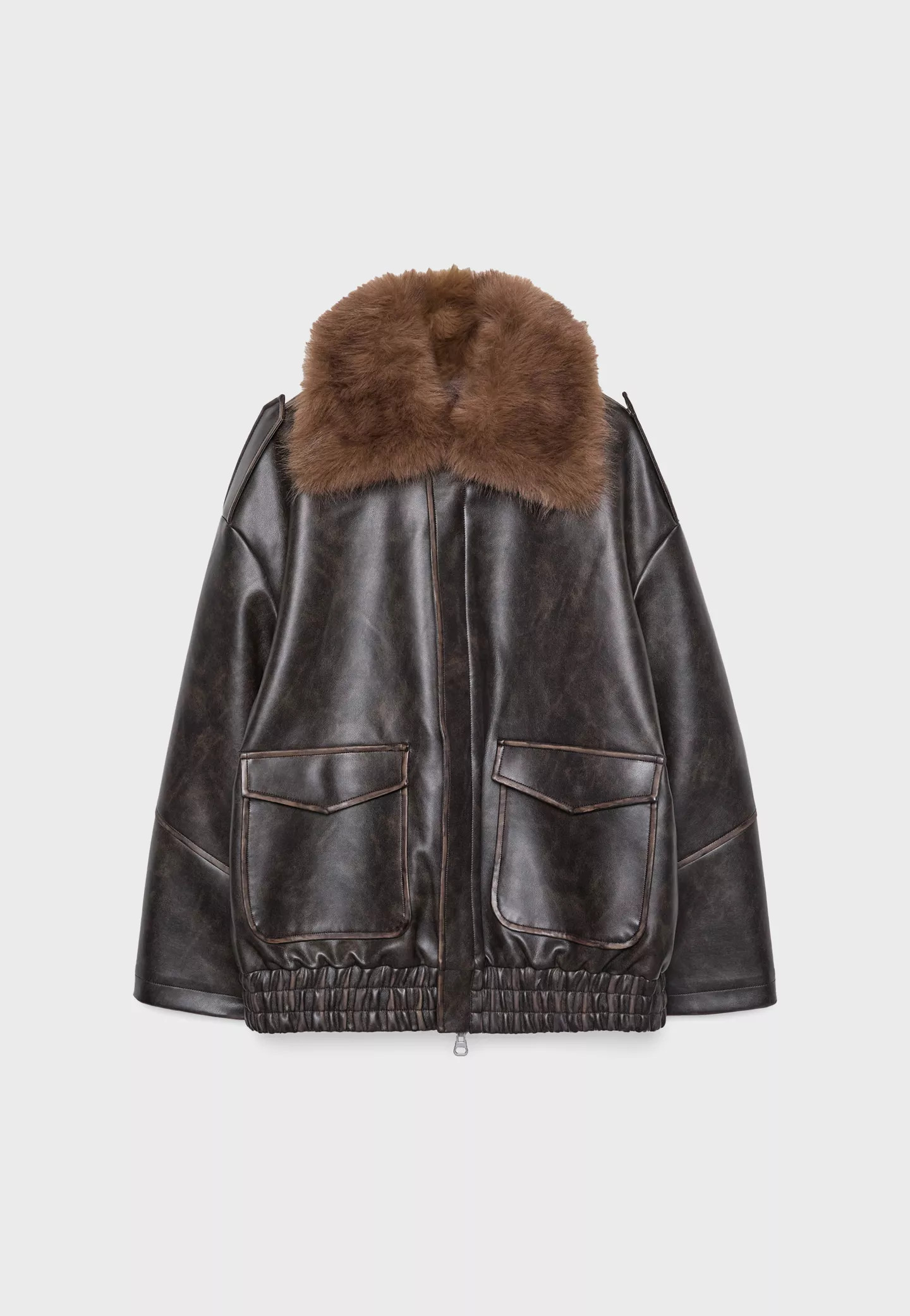 Oversize contrast leather effect jacket | Stradivarius (UK)