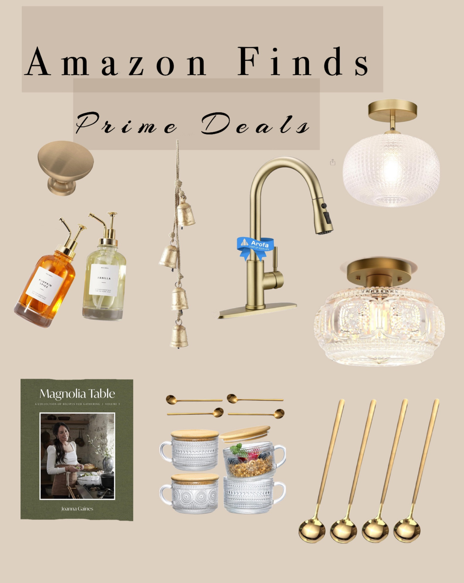 My amazon prime picks! Gold light fixture. Gold knobs. Gold faucet. Coffee bar. Books. Christmas decor. Christmas gifts. Gold spoons.

#LTKfindsunder50 #LTKsalealert #LTKxPrime